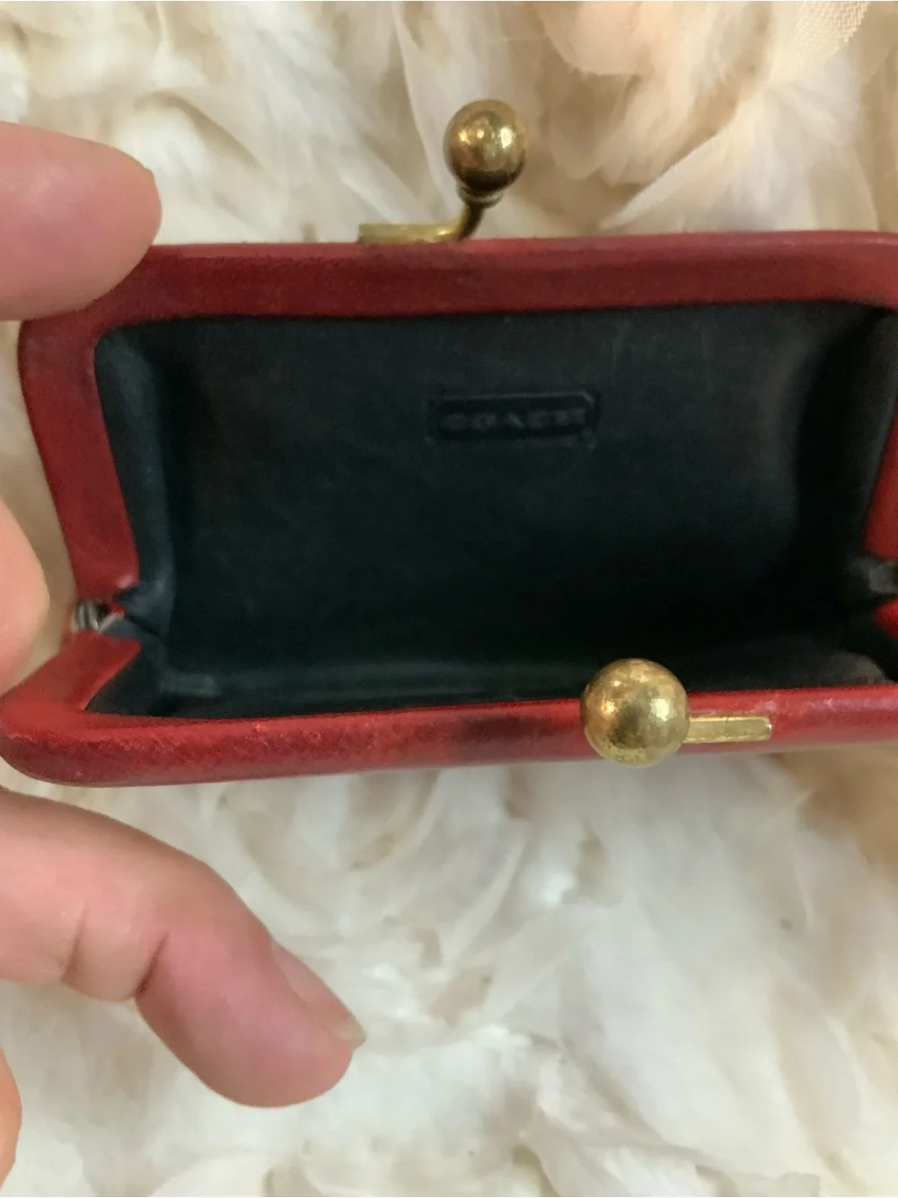 Coach Red Leather Kiss-Lock Coin Purse,Y2K,Vintage.
